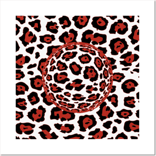 Red Retro Animal Print Leopard Posters and Art